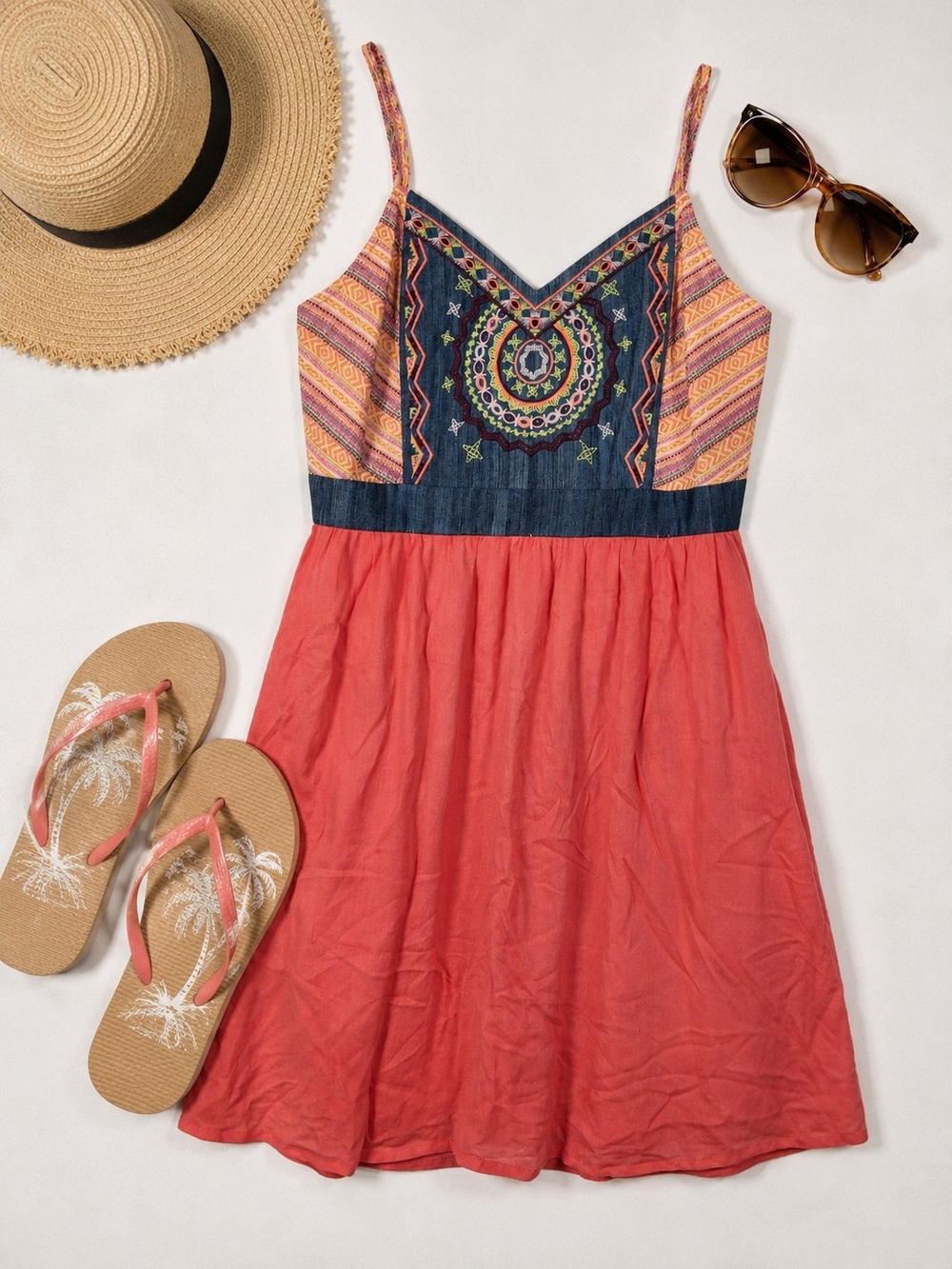 ANTHROPOLGIE Flying Tomato Boho Embroidered Spaghetti Strap Dress Size Large